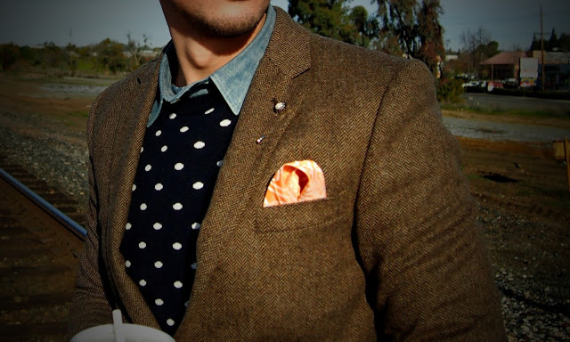 Layering Patterns - Polka-dot Sweater with Brown Tweed Jacket
