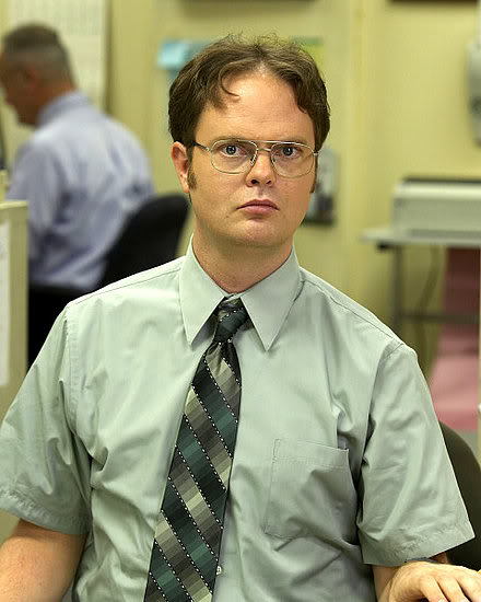 Dwight Schrute of The Office with creepy geek in short sleeve shirt and ...