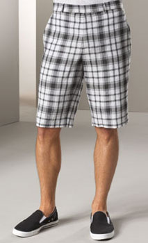 Plaid shorts with slip on shoes