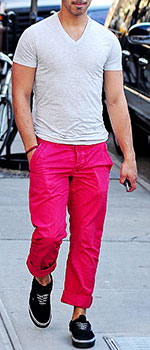 Bright Pink Colored Pants with White Tee on the Streets - Art of Style